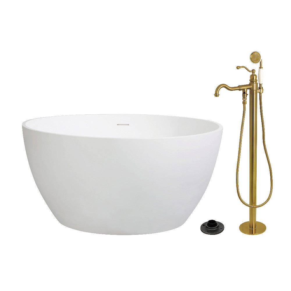 Kingston Brass KRTRO4545137AL 45" Solid Surface Round Double Ended Freestanding Tub with Faucet Combo and Drain, Brushed Brass
