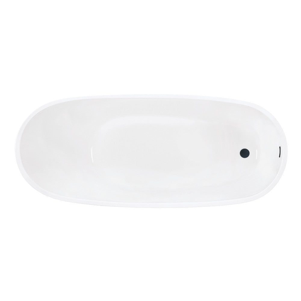 Kingston Brass VTRS632927C310 63" Acrylic Oval Single Slipper Freestanding Tub with Drain, Glossy White/Matte Black