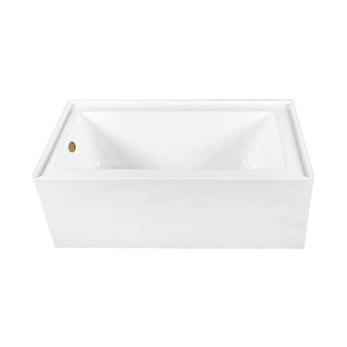 Aqua Eden CVTDE603122L7 60" Acrylic Rectangular 3-Wall Alcove Tub Combo with Waste and Overflow Drain (Left Hand Drain), Glossy White/Brushed Brass