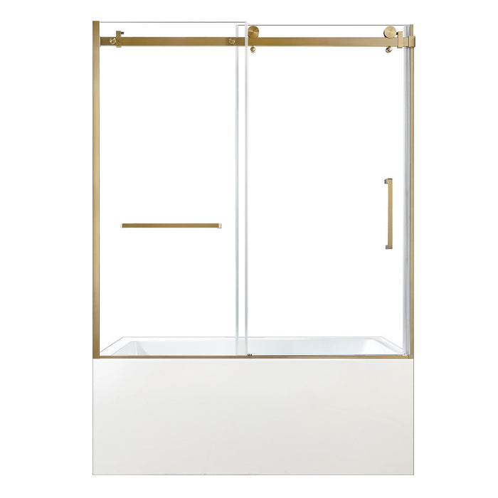 Kingston Brass KVTAP603222L7 60" Acrylic Rectangular 3-Wall Alcove Tub Combo with Tub Door (Left Hand Drain), White/Brushed Brass