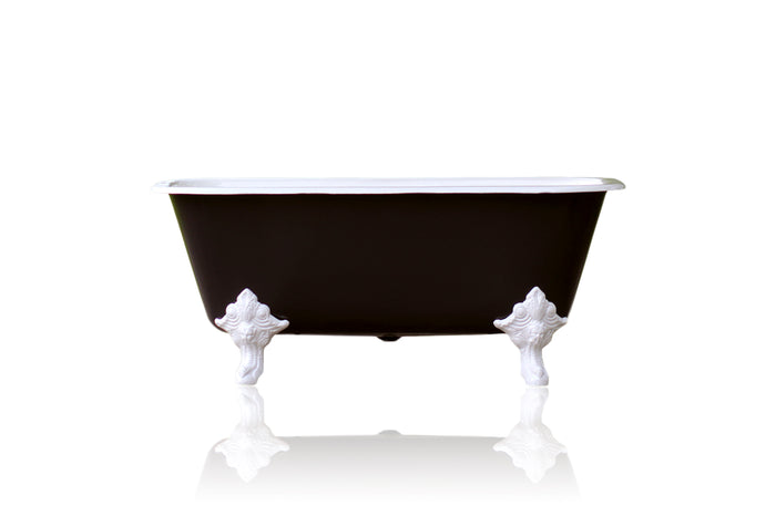 WatermarkFixtures Edwardian Black Flat Rim 67 Inch Squared Double Cast Iron Clawfoot Bathtub Package