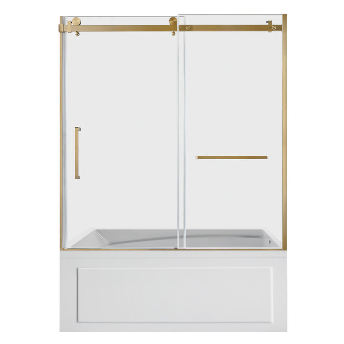 Kingston Brass KVTAM6032R22B7 60" Acrylic Rectangular 3-Wall Anti-Skid Alcove Tub Combo with Tub Door (Right Hand Drain), White/Brushed Brass