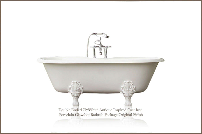 WatermarkFixtures Double Ended 72″ Antique Inspired Cast Iron Clawfoot Bathtub - Bright White