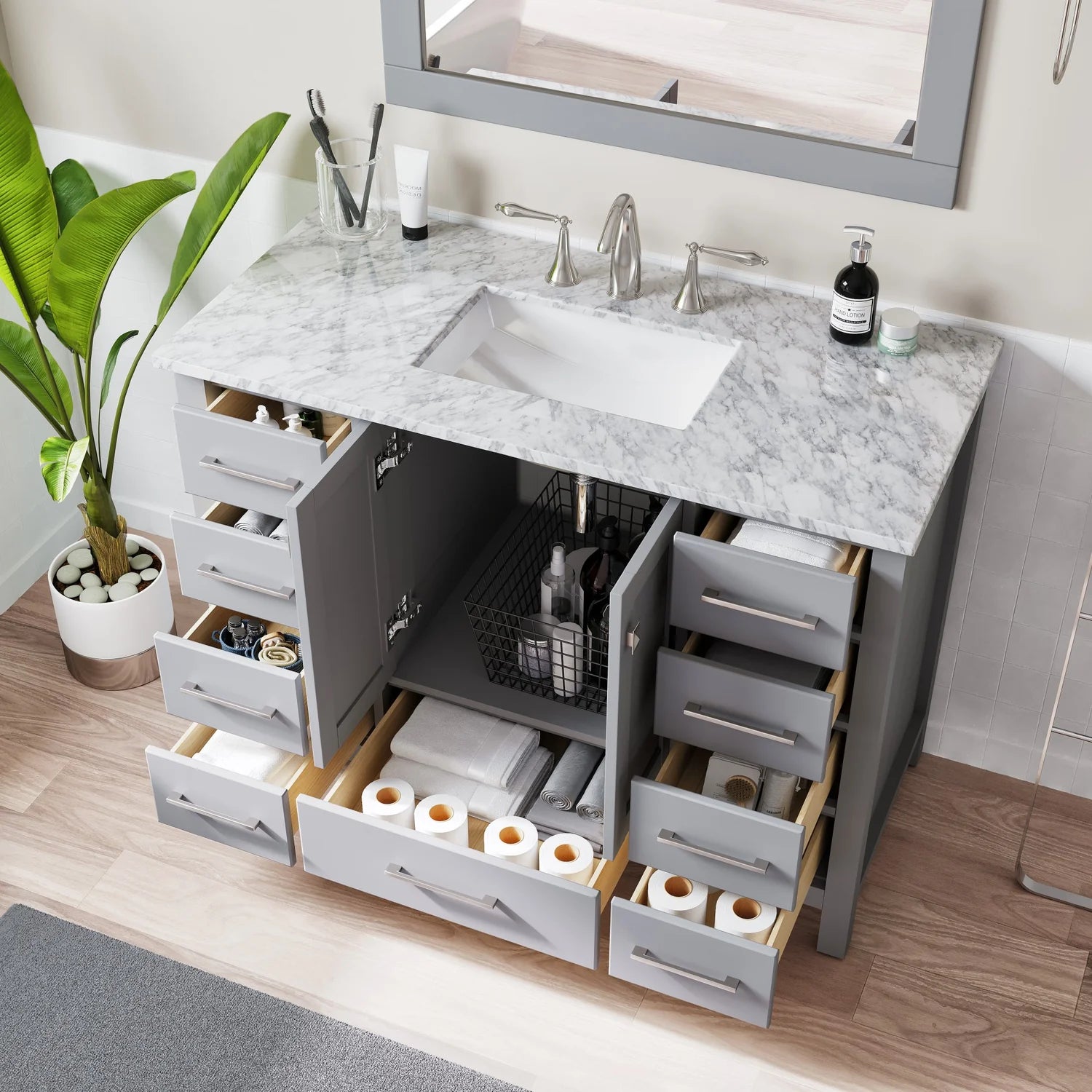 Eviva Aberdeen Transitional Bathroom Vanity w/ White Carrara Top - Bathroom Design Center