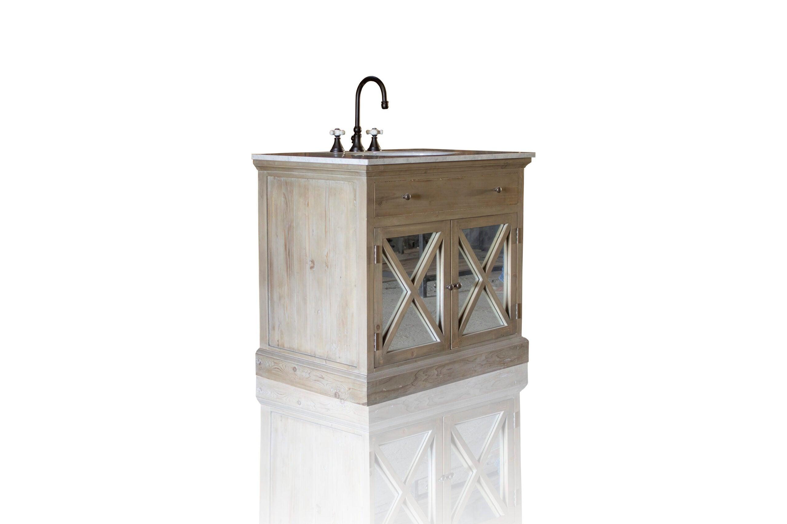 WatermarkFixtures St. Helena 36” Reclaimed Wood & Carrera Marble French Farmhouse Style Single Bath Vanity - Bathroom Design Center