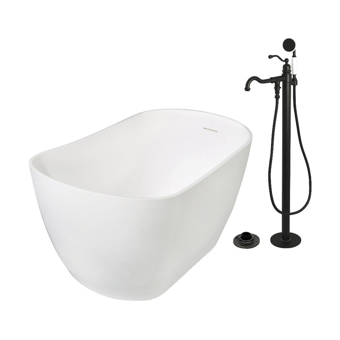 Kingston Brass KRTSS5130130AL 51" Solid Surface Oval Single Slipper Freestanding Tub with Faucet Combo and Drain, Matte Black