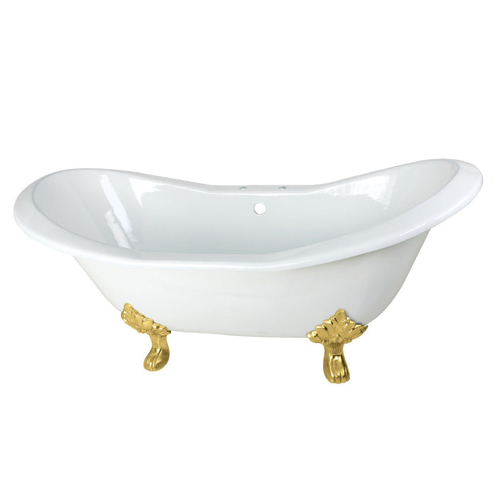 Aqua Eden VCT7D7231NC7 72" Cast Iron Oval Double Slipper Clawfoot Tub (7" Faucet Drillings), White/Brushed Brass