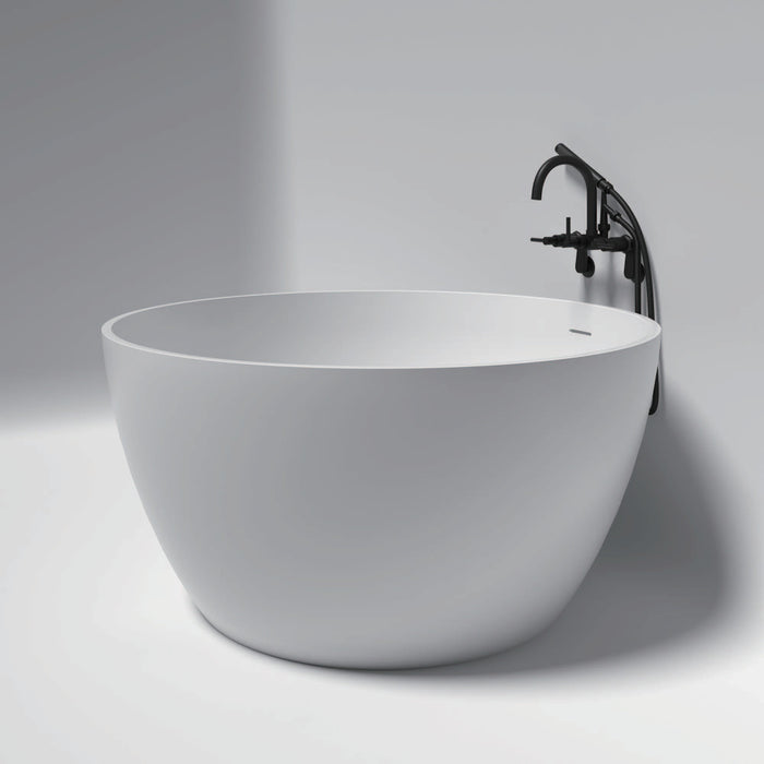 Kingston Brass KRTRO4545150DL 45" Solid Surface Round Double Ended Freestanding Tub with Faucet Combo and Drain, Matte Black