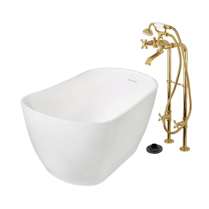 Kingston Brass KRTSS5130266K2 51" Solid Surface Oval Single Slipper Freestanding Tub with Faucet Combo and Drain, Polished Brass