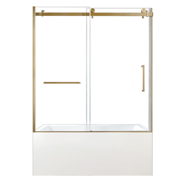 Kingston Brass KVTAP6032L227 60" Acrylic Rectangular 3-Wall Alcove Tub Combo with Tub Door (Left Hand Drain), White/Brushed Brass