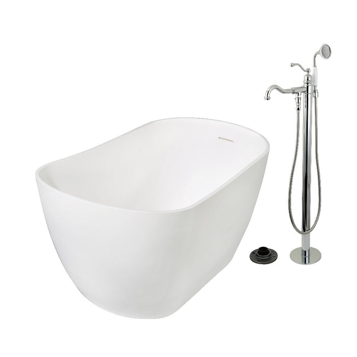 Kingston Brass KRTSS5130131AL 51" Solid Surface Oval Single Slipper Freestanding Tub with Faucet Combo and Drain, Polished Chrome