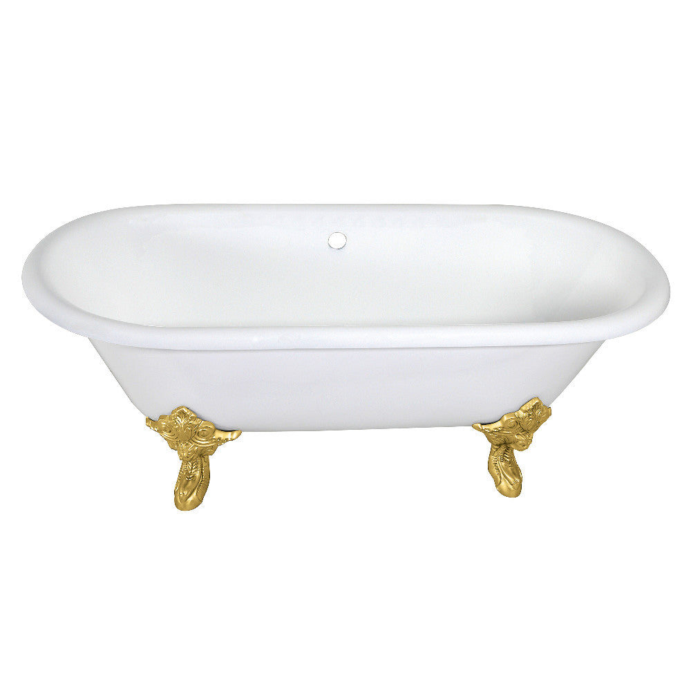 Aqua Eden VCTDE7232NL7 72" Cast Iron Oval Double Ended Clawfoot Tub (No Faucet Drillings), White/Brushed Brass