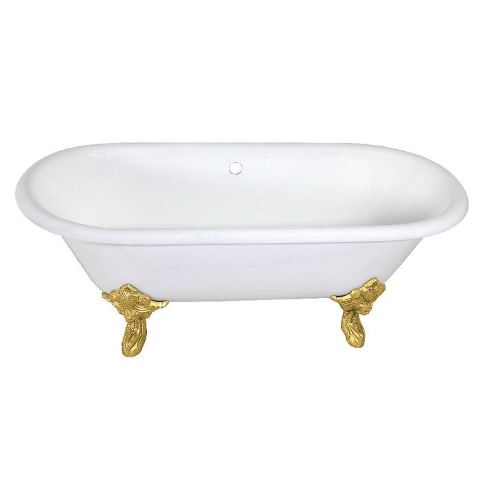 Aqua Eden VCTDE7232NL7 72" Cast Iron Oval Double Ended Clawfoot Tub (No Faucet Drillings), White/Brushed Brass