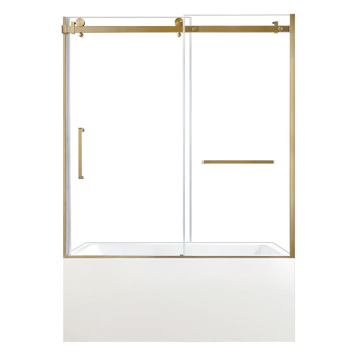 Kingston Brass KVTAP6032R227 60" Acrylic Rectangular 3-Wall Alcove Tub Combo with Tub Door (Right Hand Drain), White/Brushed Brass