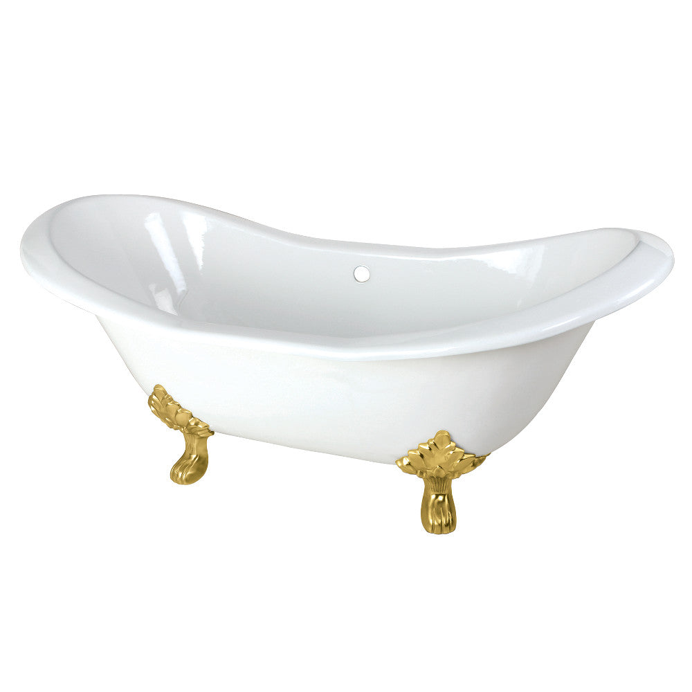 Aqua Eden VCTND7231NC7 72" Cast Iron Oval Double Slipper Clawfoot Tub (No Faucet Drillings), White/Brushed Brass