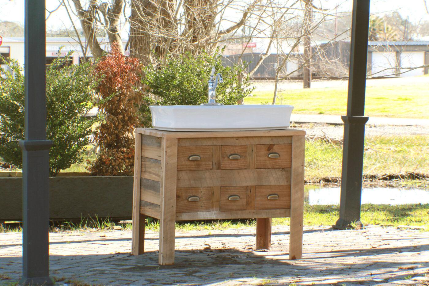 WatermarkFixtures 36″ Louisiana Cypress Bath Claiborne Vanity Cabinet Vessel Sink Apothecary Chest Single Bath Console - Bathroom Design Center