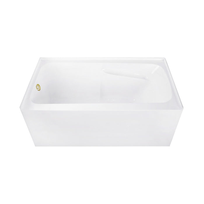 Aqua Eden CVTAP543023L7 54" Acrylic Rectangular 3-Wall Alcove Tub Combo with Armrests, Left Drain, Glossy White/Brushed Brass