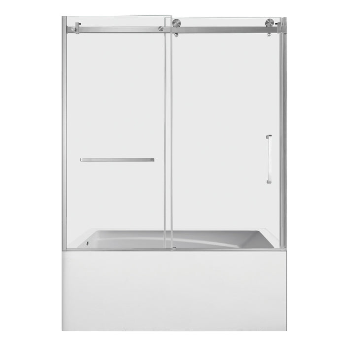 Kingston Brass KVTAM6032L22D8 60" Acrylic Rectangular 3-Wall Anti-Skid Alcove Tub Combo with Tub Door (Left Hand Drain), White/Brushed Nickel