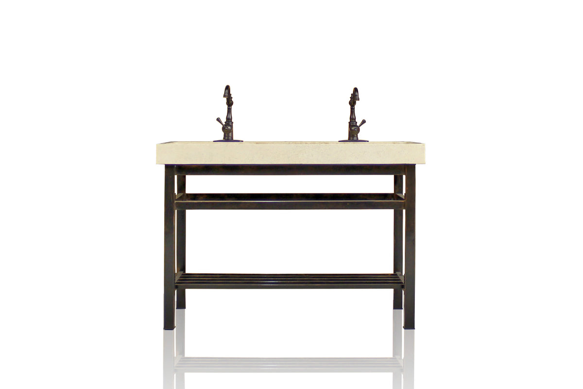WatermarkFixtures Oil Rubbed Bronze Stainless Steel Bath Vanity 49" Travertine CounterTop Open Shelf Single Bath Console Package