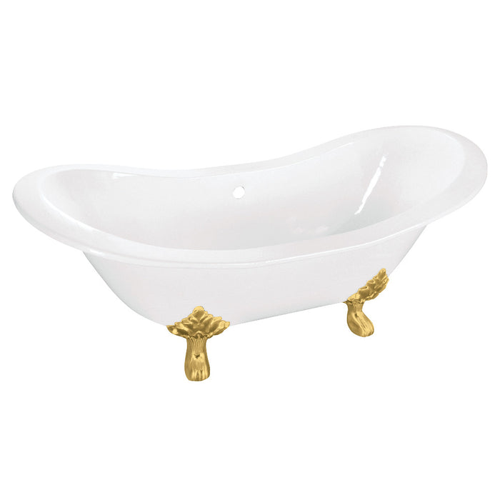 Aqua Eden VCTNDS6130NC7 61" Cast Iron Oval Double Slipper Clawfoot Tub (No Faucet Drillings), White/Brushed Brass