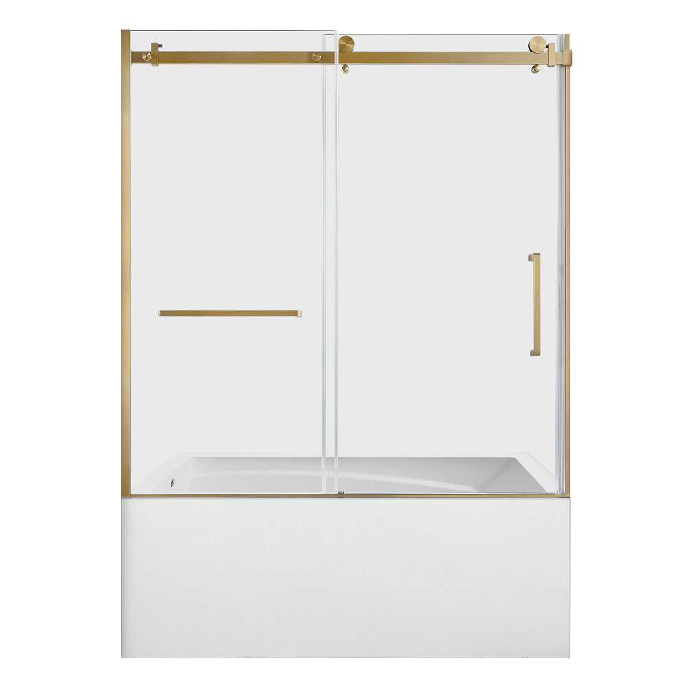 Kingston Brass KVTAM6032L22D7 60" Acrylic Rectangular 3-Wall Anti-Skid Alcove Tub Combo with Tub Door (Left Hand Drain), White/Brushed Brass