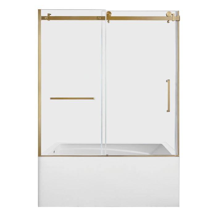 Kingston Brass KVTAM6032L22D7 60" Acrylic Rectangular 3-Wall Anti-Skid Alcove Tub Combo with Tub Door (Left Hand Drain), White/Brushed Brass