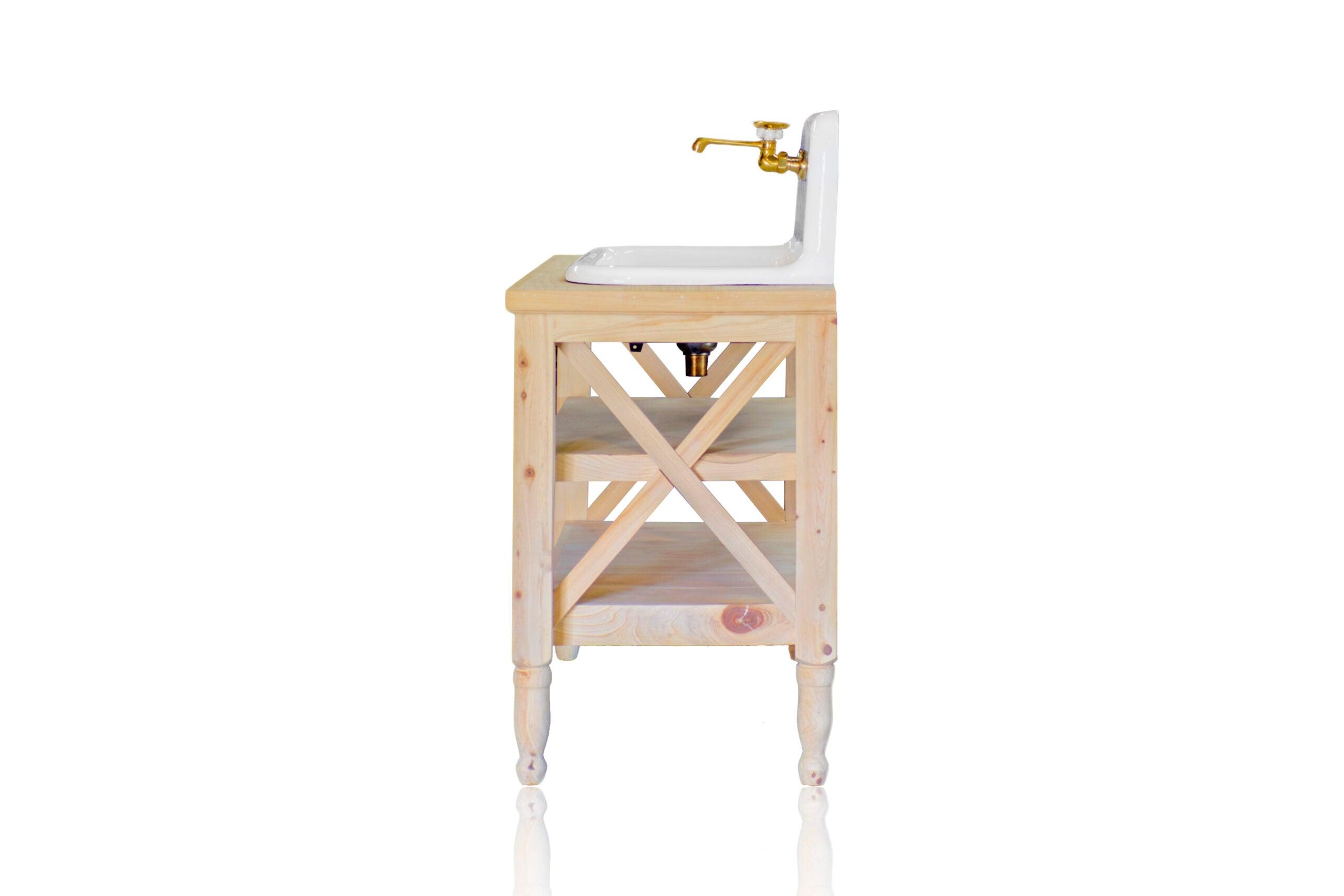 WatermarkFixtures Reclaimed Wood Cypress 48″ French Provincial Caddo Vanity High Back Farm Sink Stand Original Porcelain Cast Iron Farm Sink - Bathroom Design Center