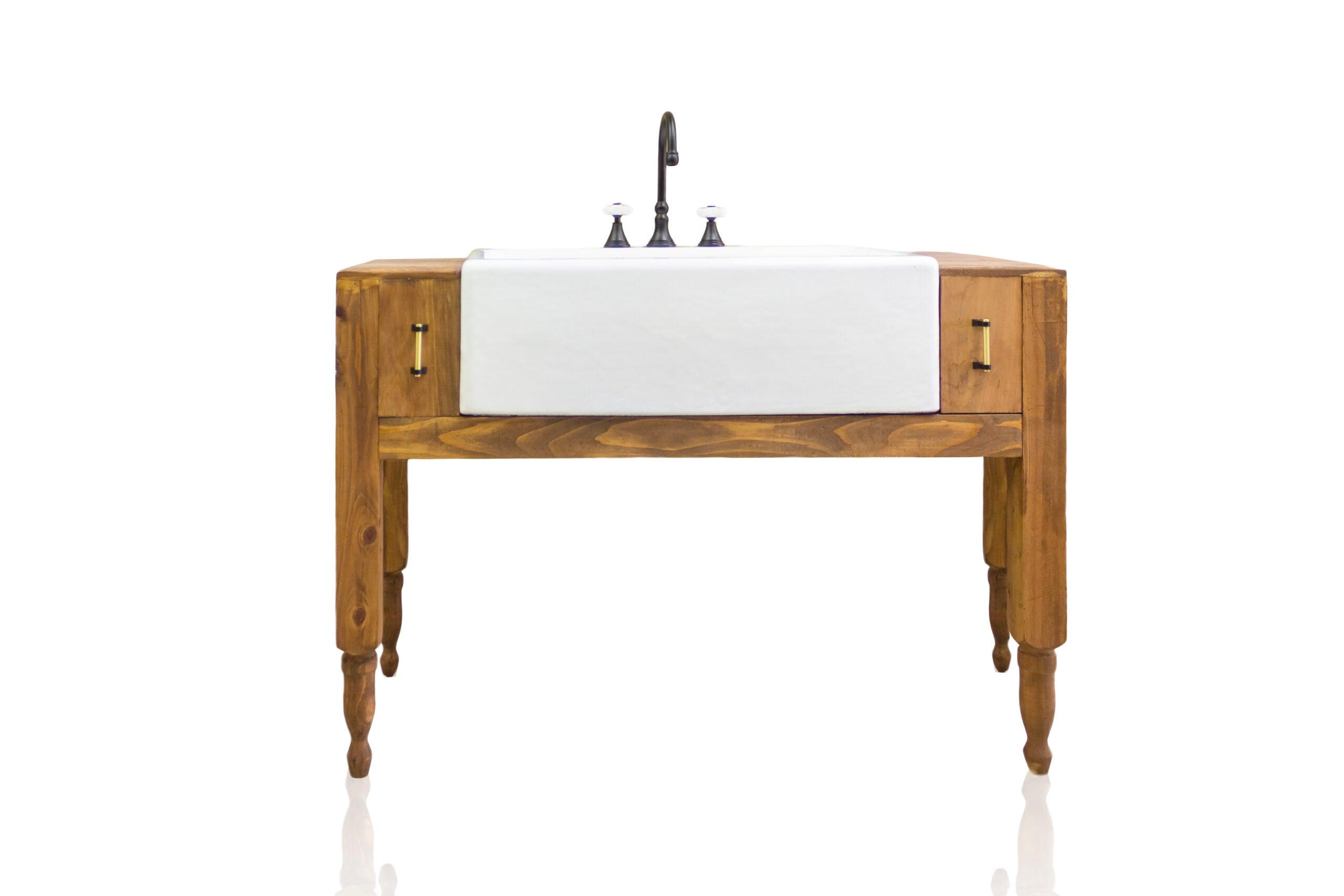 WatermarkFixtures Caddo 50″ Reclaimed Wood Modern Farmhouse Vanity, Cast Iron Apron Farm Sink - Bathroom Design Center