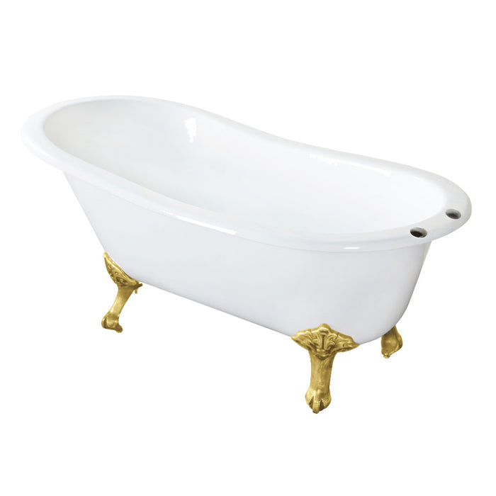 Aqua Eden VCT7D653129B7 61" Cast Iron Oval Single Slipper Clawfoot Tub (7" Faucet Drillings), White/Brushed Brass