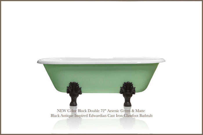WatermarkFixtures Color Block 72 Inch Arsenic Green and Matte Black Edwardian Cast Iron Clawfoot Bathtub