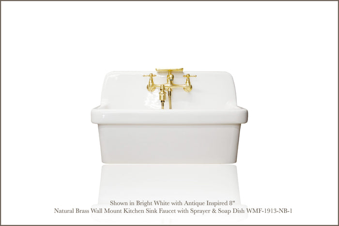 WatermarkFixtures Carre Grande Large High Back Antique Vitreous China Wall Mount Porcelain Farm Bath Sink