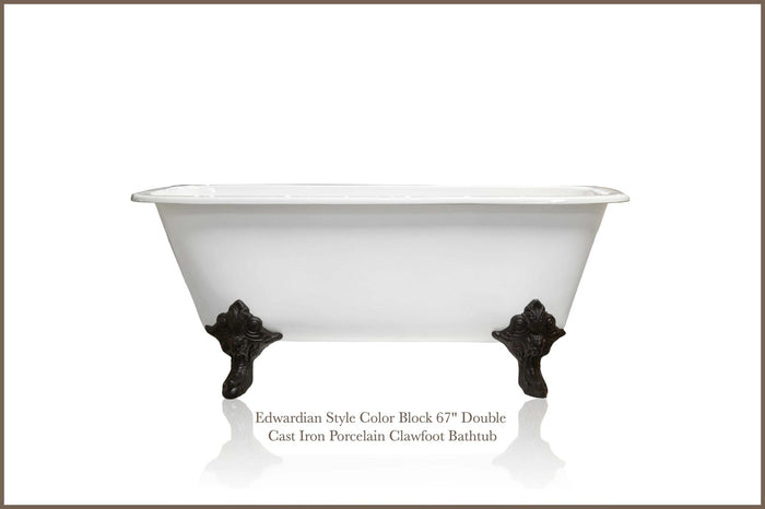 WatermarkFixtures Edwardian Concordia Color Block 67 Inch Double Ended Cast Iron Clawfoot Bathtub