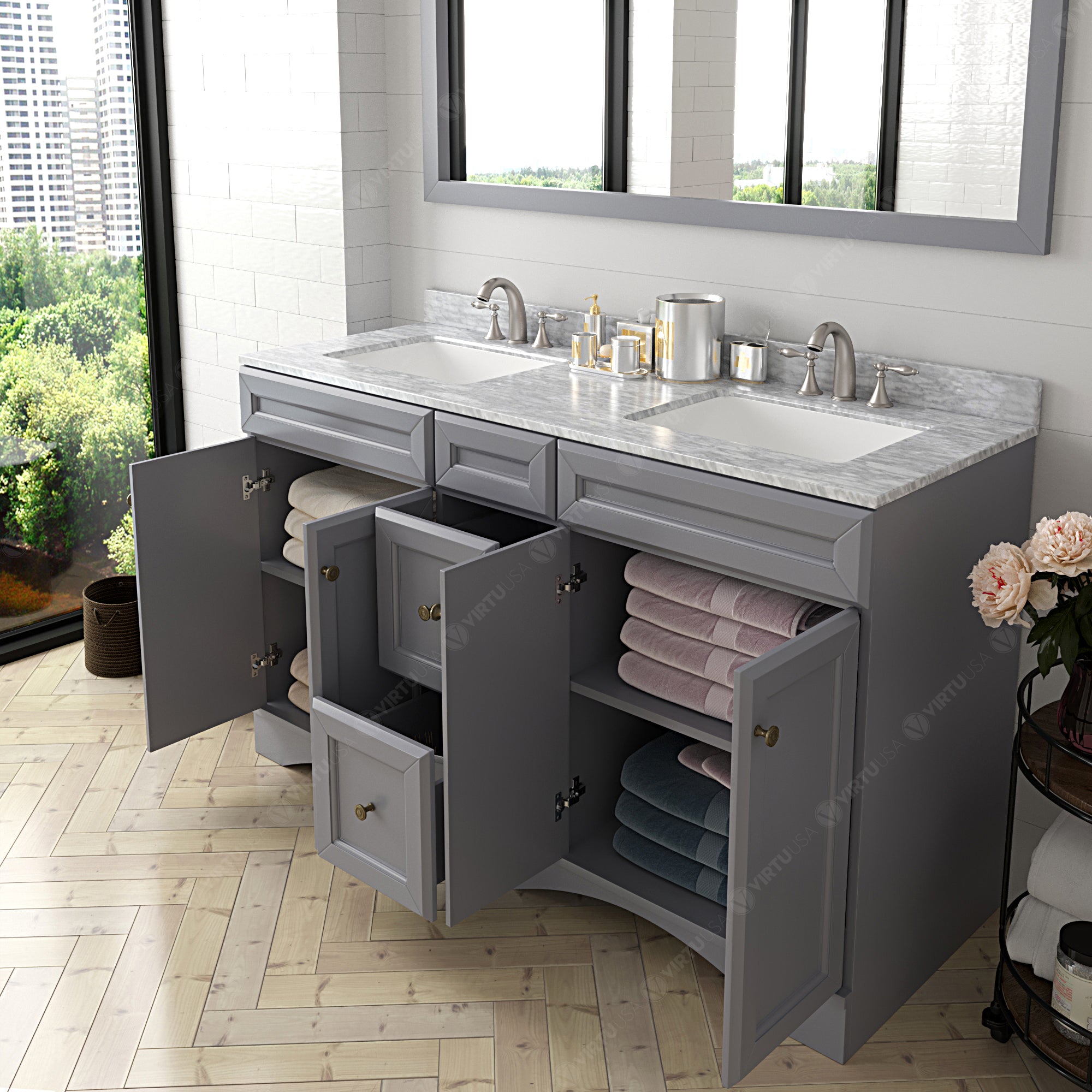 Virtu USA Talisa 60" Double Bath Vanity in Gray (multiple options)