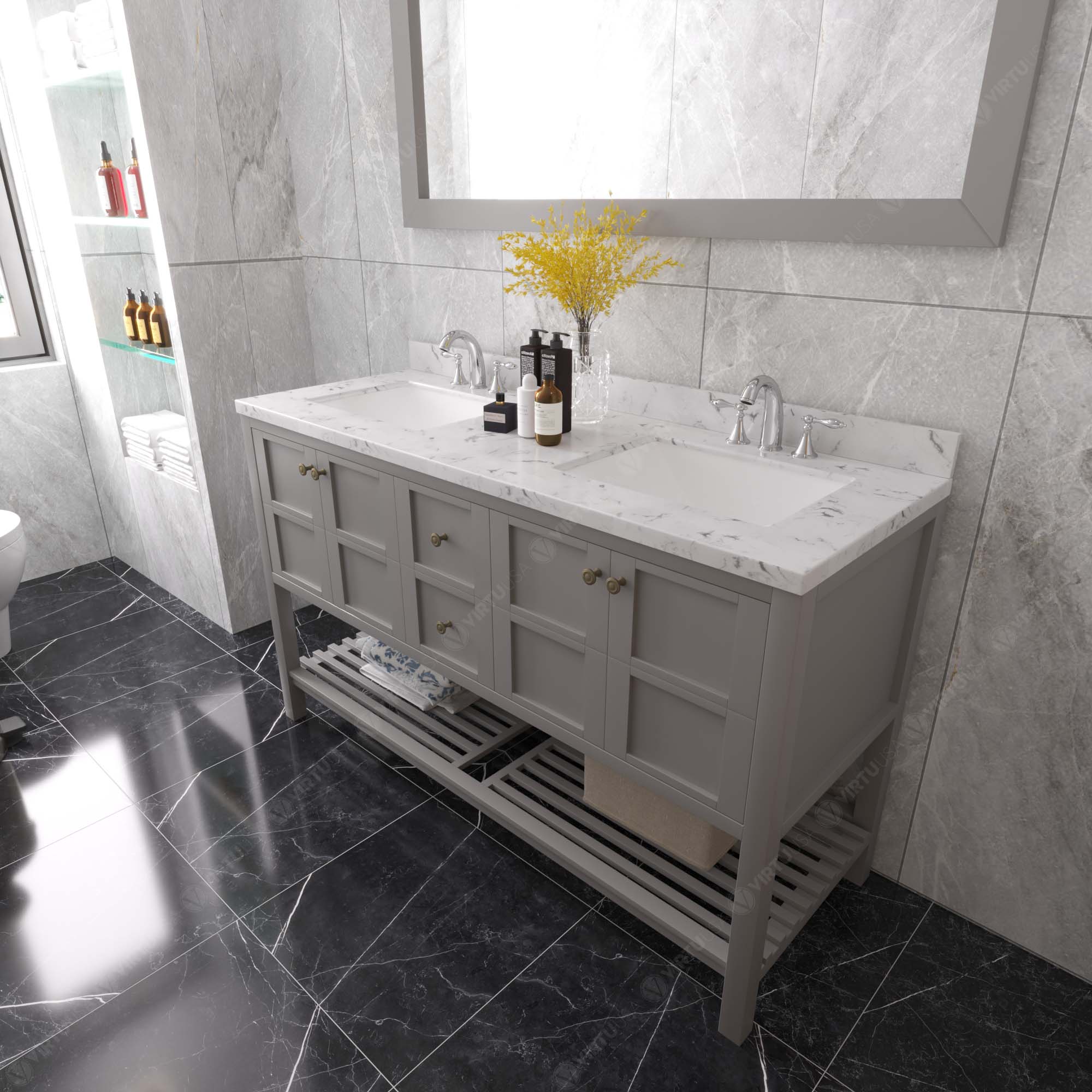 Virtu USA Winterfell 60" Double Bath Vanity in Gray (multiple options)