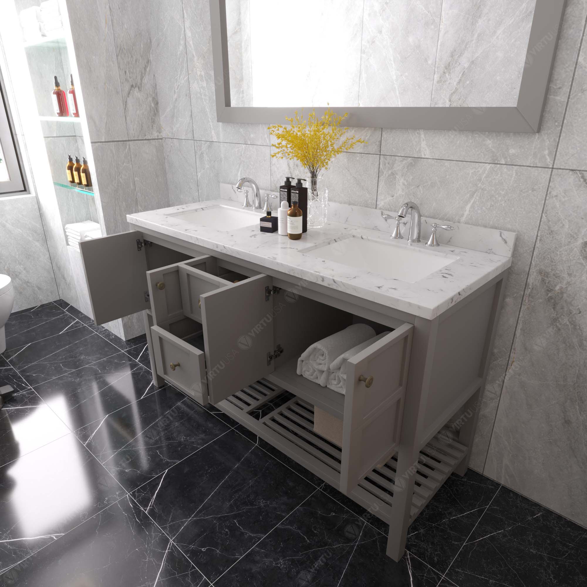 Virtu USA Winterfell 60" Double Bath Vanity in Gray (multiple options)