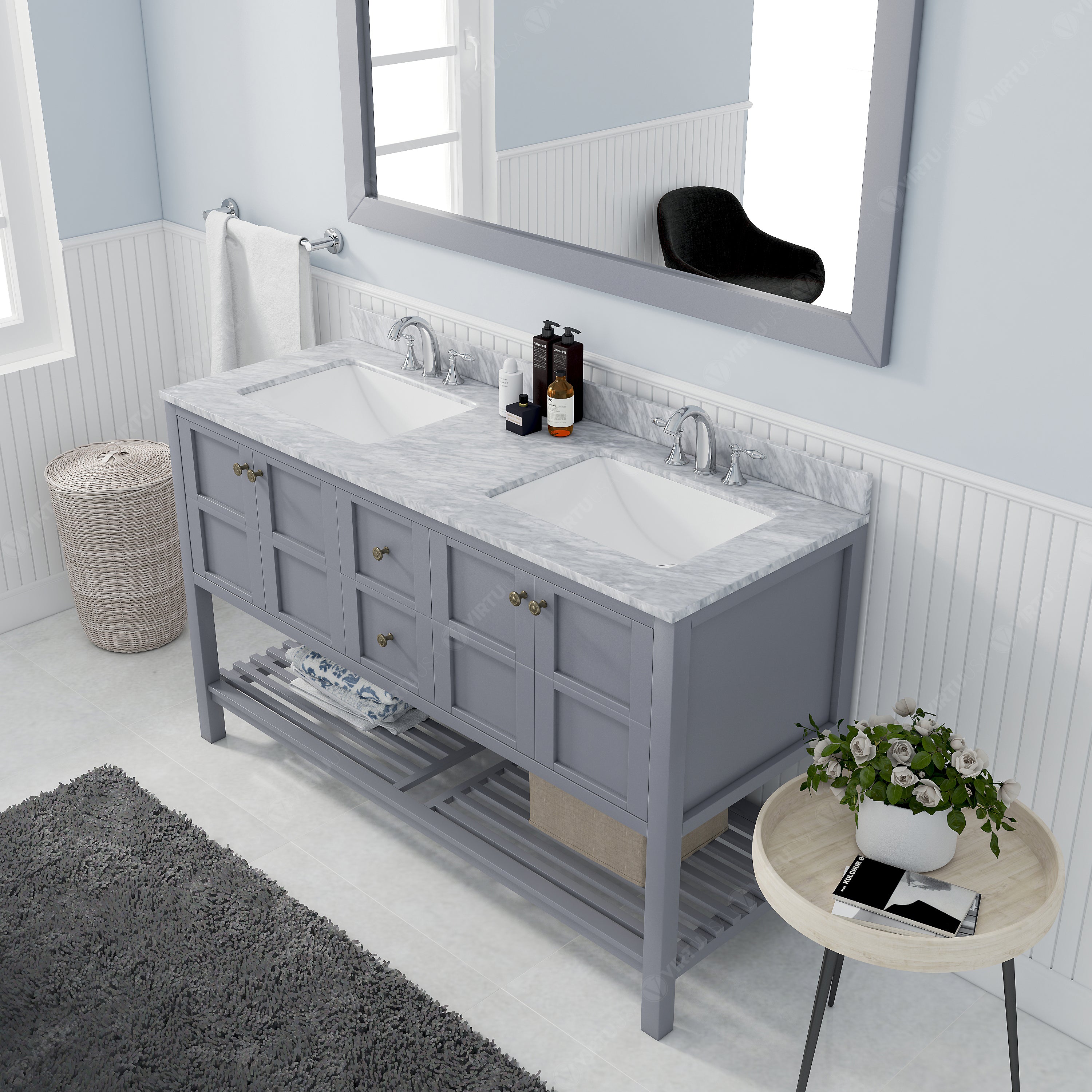 Virtu USA Winterfell 60" Double Bath Vanity in Gray (multiple options)