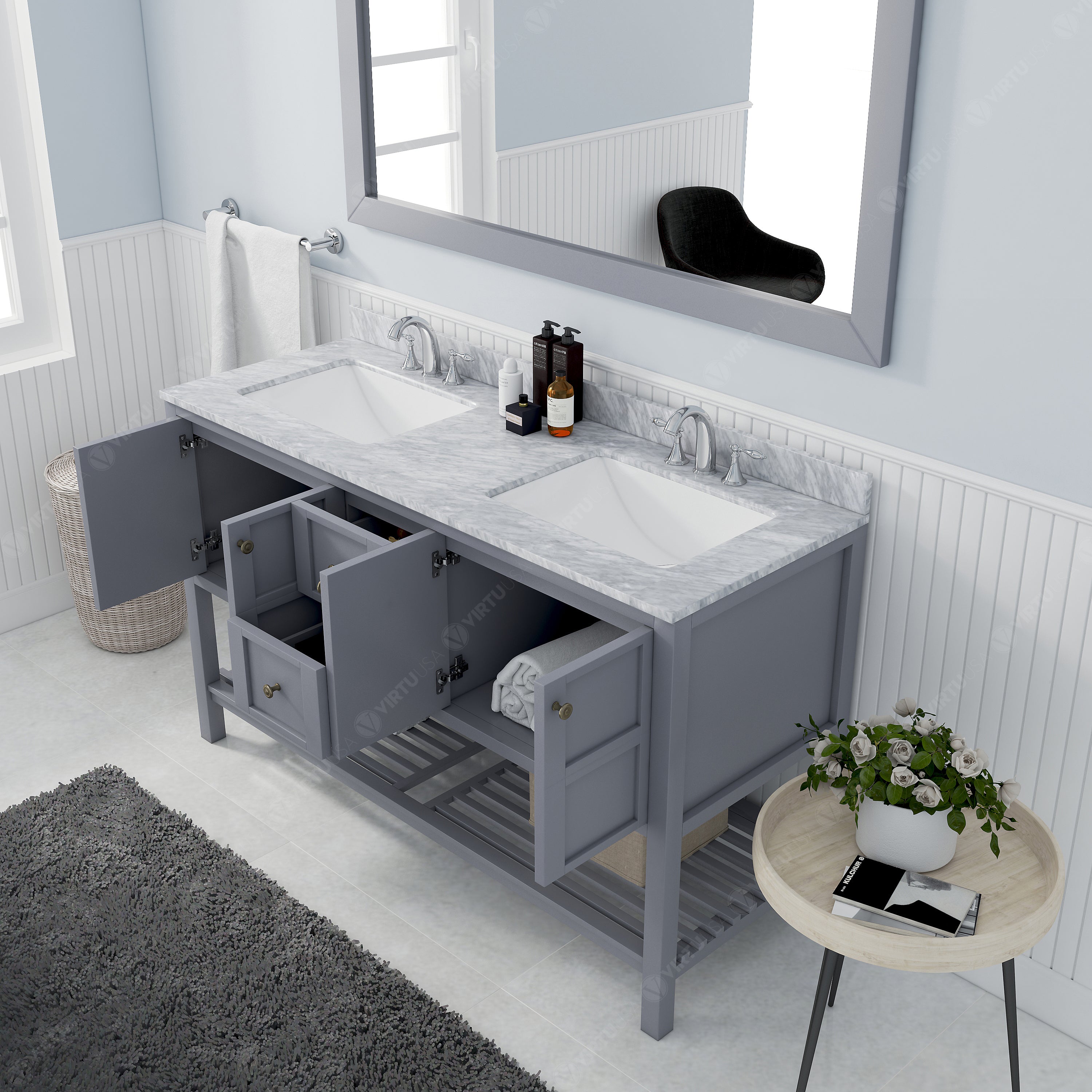 Virtu USA Winterfell 60" Double Bath Vanity in Gray (multiple options)