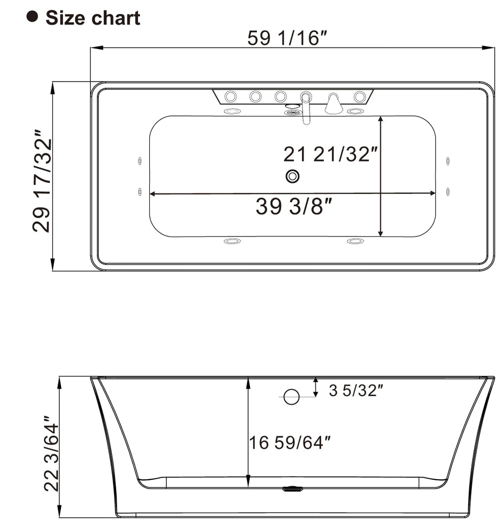 Empava 59AIS15 59" Whirlpool Freestanding Hydromassage Bathtub - Bathroom Design Center