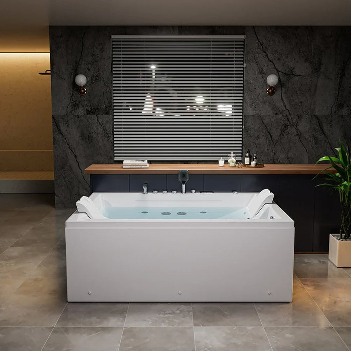 Empava 71PRO02 71" Alcove Inline Heater Combo Massage Whirlpool 2-Person Tub with Waterfall