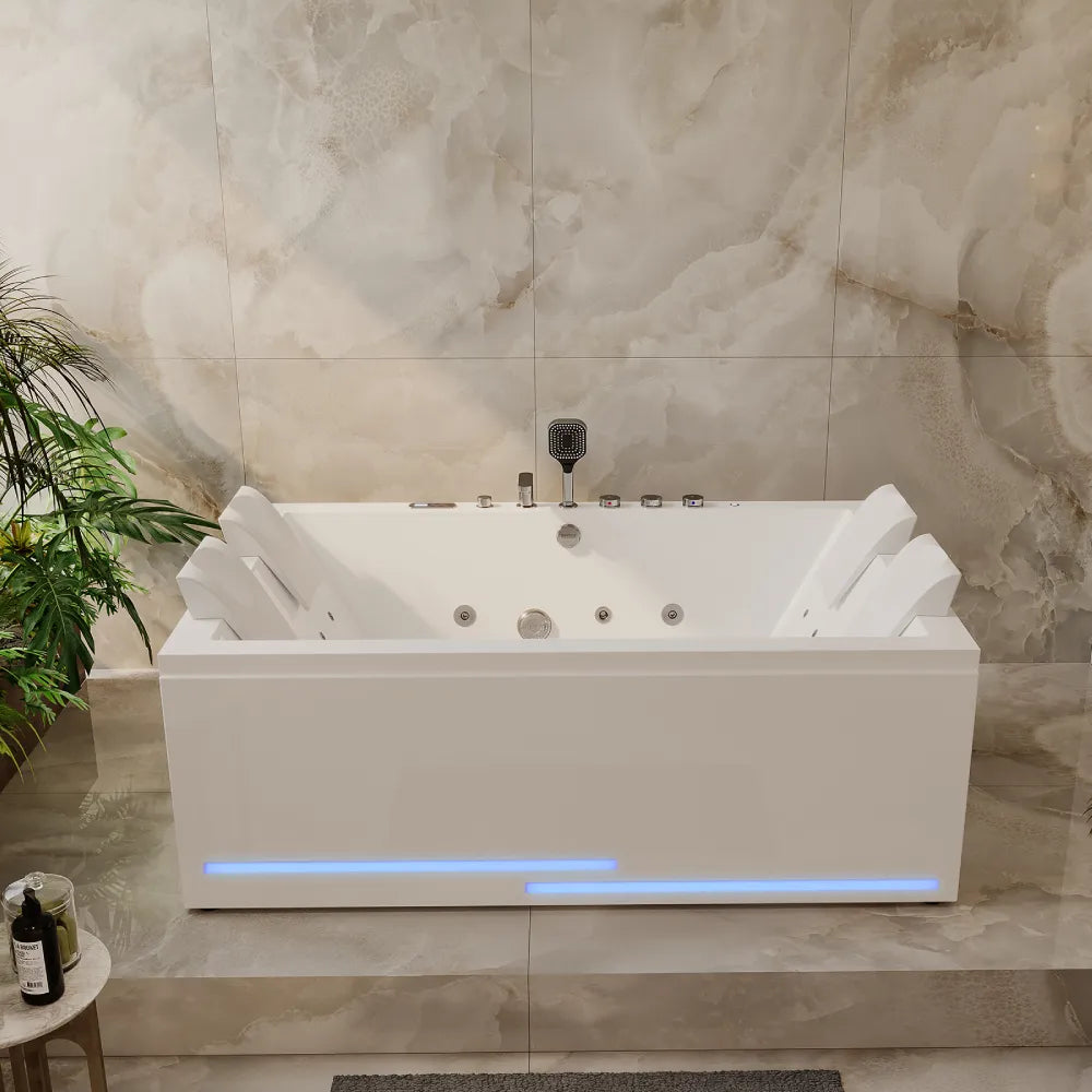 Empava 71PRO05 71" Alcove Dual Massage Whirlpool Inline Heater 2-Person Bathtub with Revi-Skin Therapy