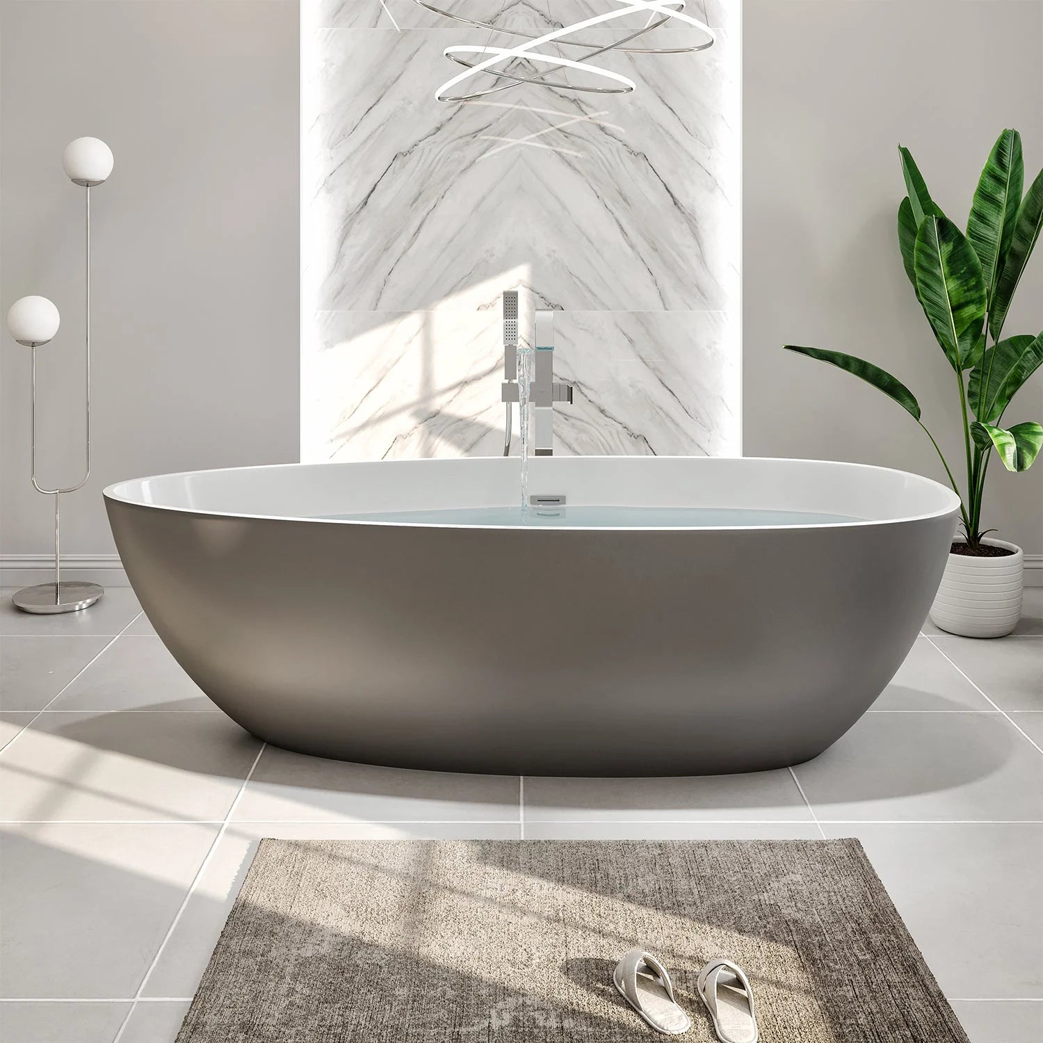 Eviva Viva 60" Solid Surface Gray & White Freestanding Bathtub - Bathroom Design Center