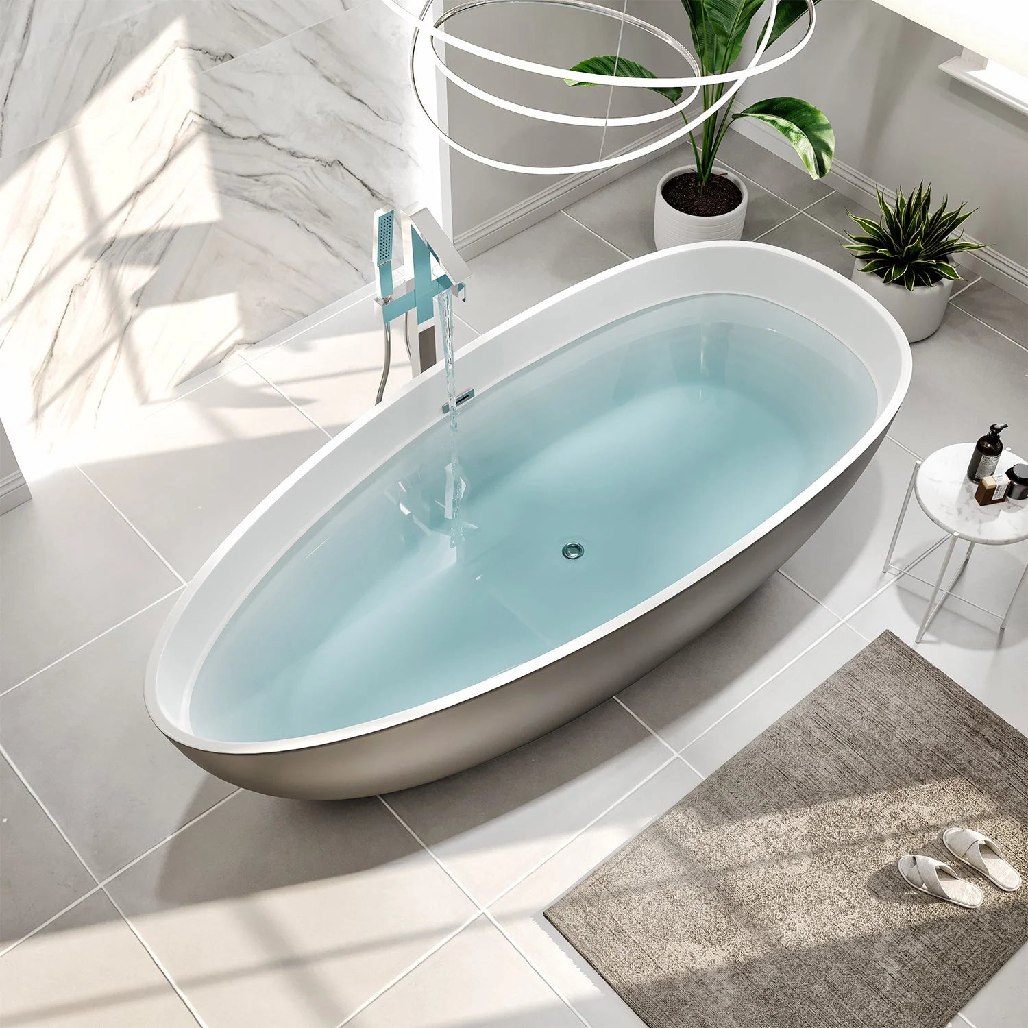 Eviva Viva 60" Solid Surface Gray & White Freestanding Bathtub - Bathroom Design Center