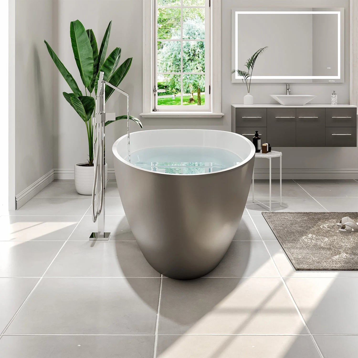 Eviva Viva 60" Solid Surface Gray & White Freestanding Bathtub - Bathroom Design Center