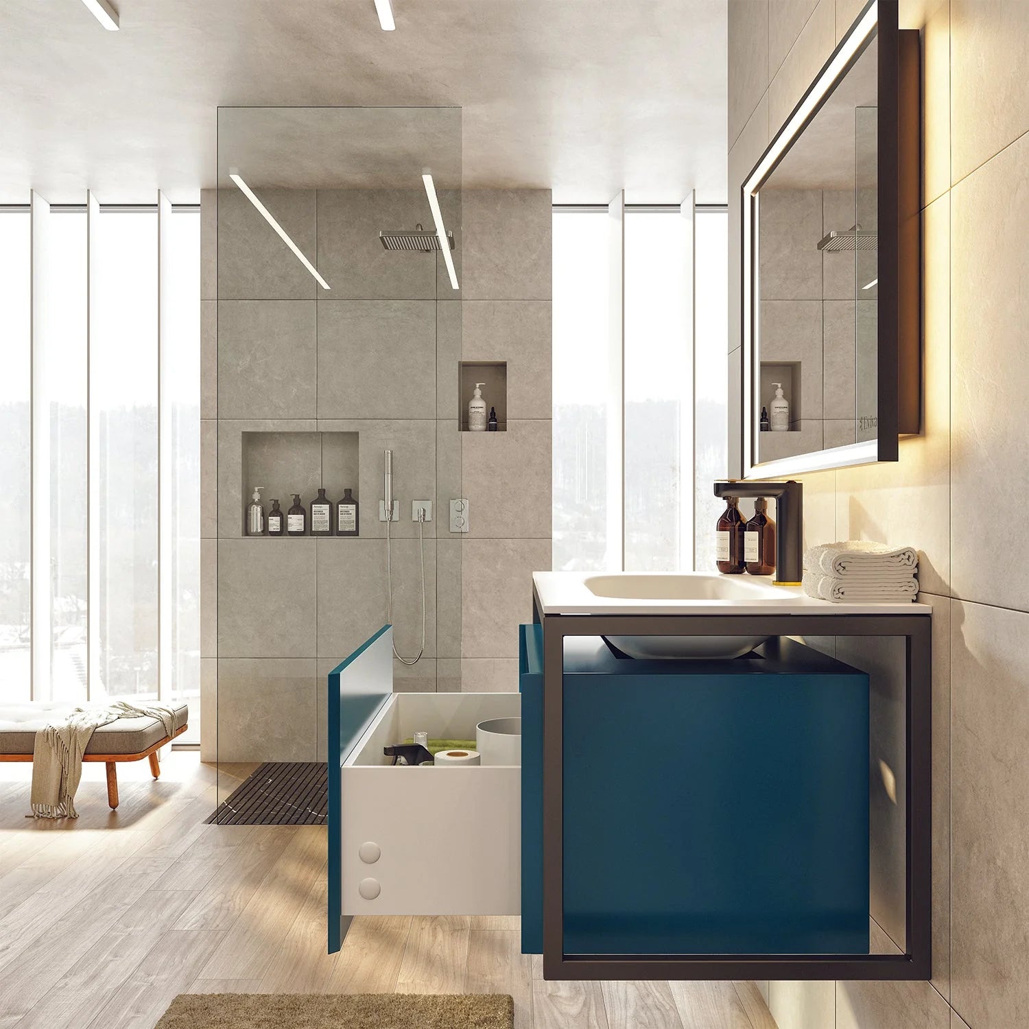 Eviva Modena 32 in. Wall Mounted Bathroom Vanity with White Integrated Solid Surface Countertop - Bathroom Design Center