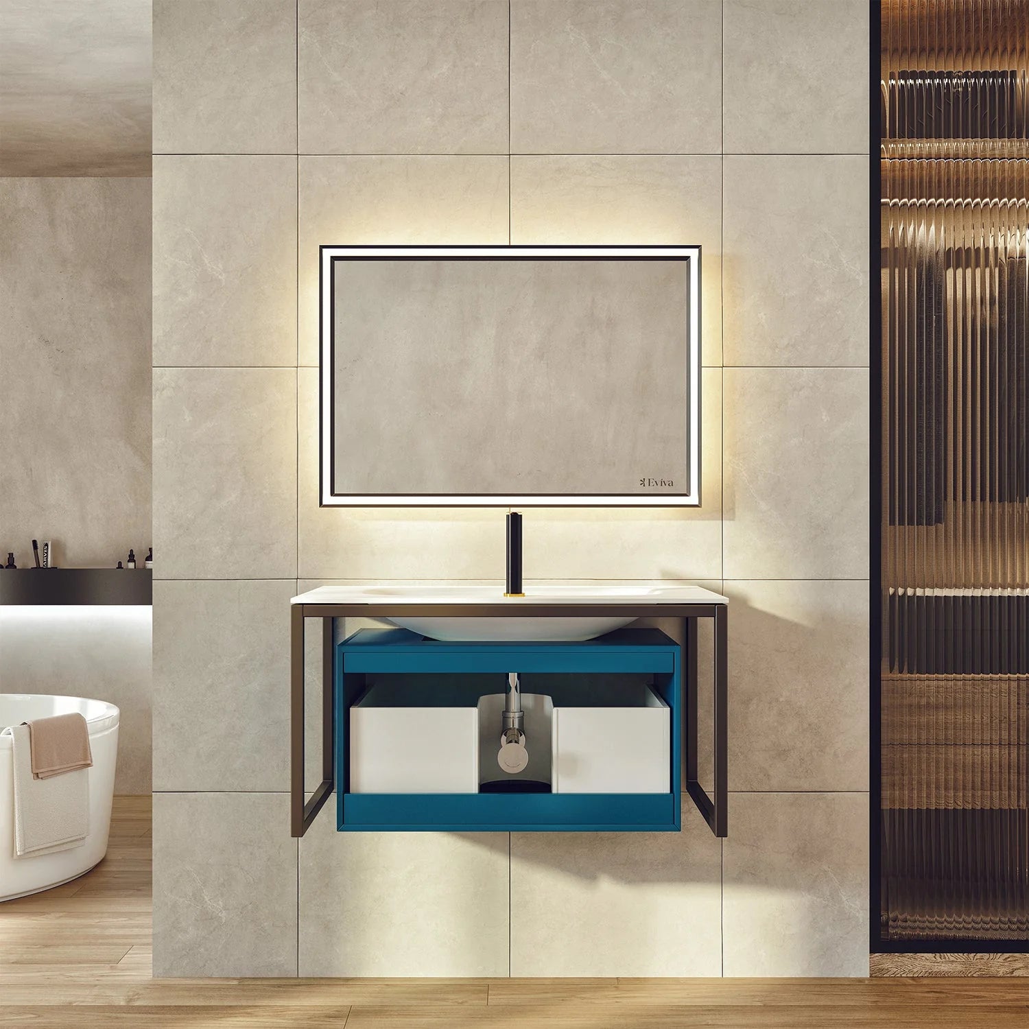 Eviva Modena 32 in. Wall Mounted Bathroom Vanity with White Integrated Solid Surface Countertop - Bathroom Design Center