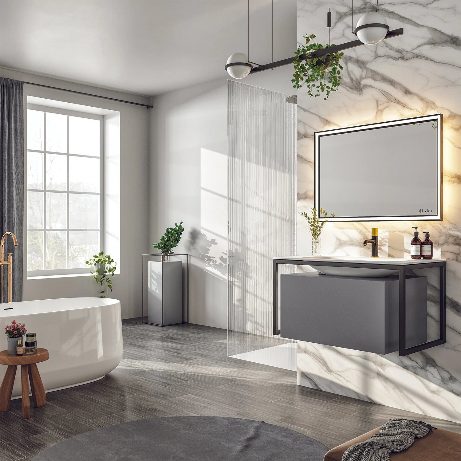 Eviva Modena 32 in. Wall Mounted Bathroom Vanity with White Integrated Solid Surface Countertop - Bathroom Design Center