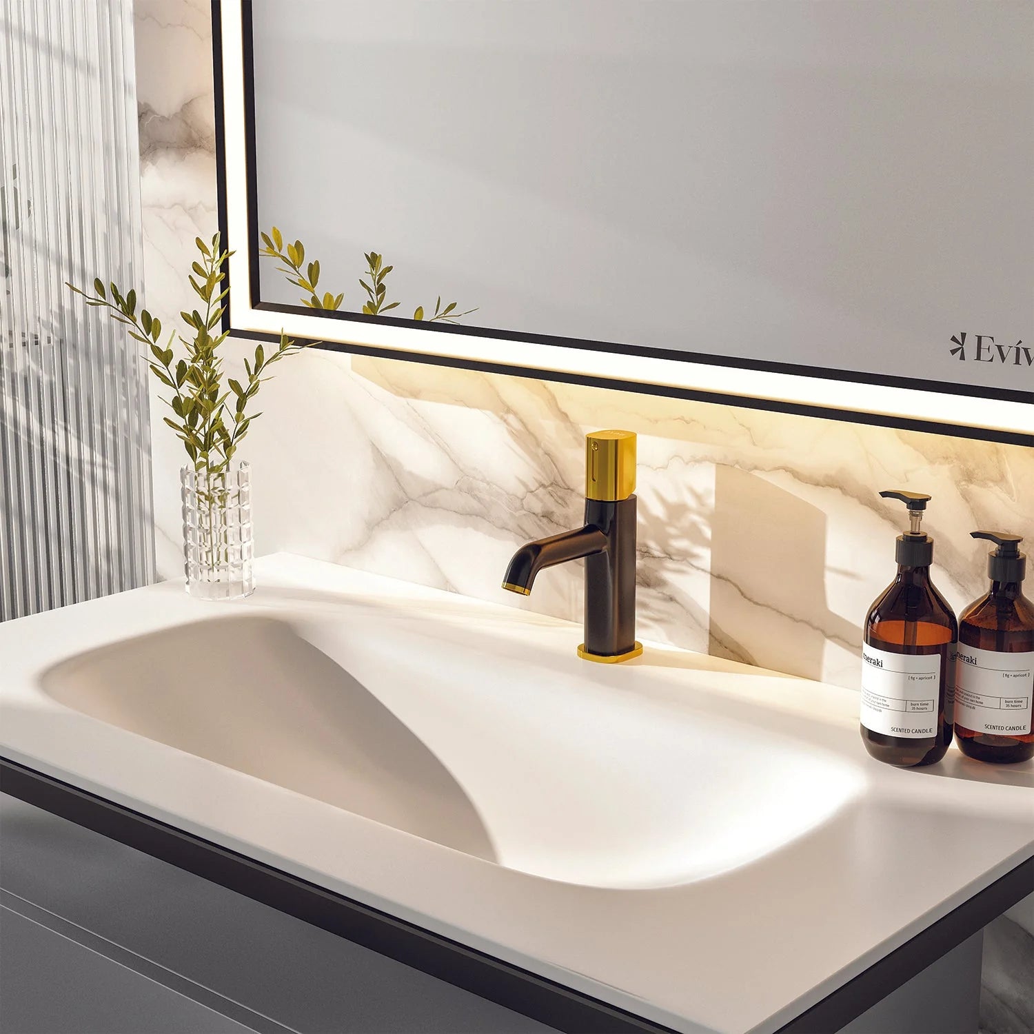 Eviva Modena 32 in. Wall Mounted Bathroom Vanity with White Integrated Solid Surface Countertop - Bathroom Design Center