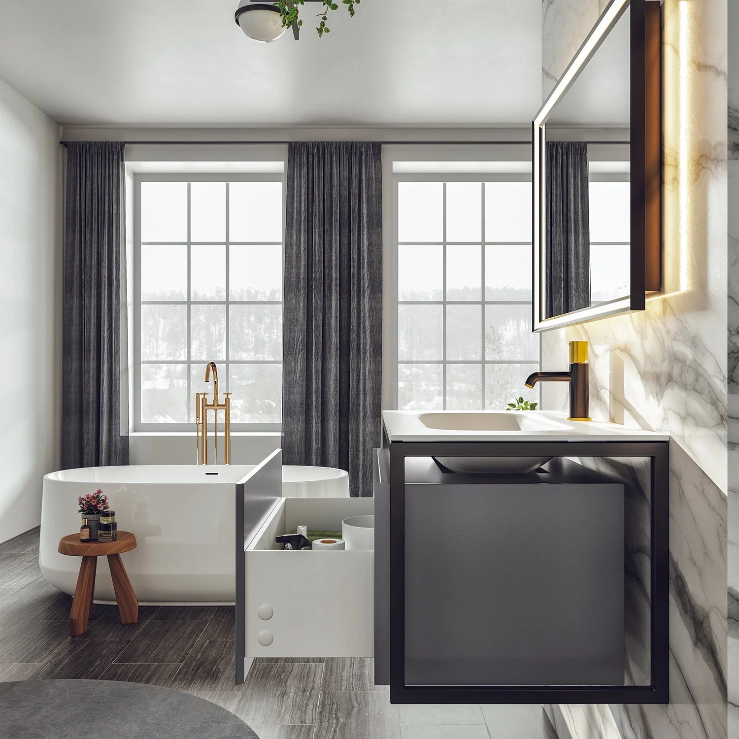 Eviva Modena 32 in. Wall Mounted Bathroom Vanity with White Integrated Solid Surface Countertop - Bathroom Design Center