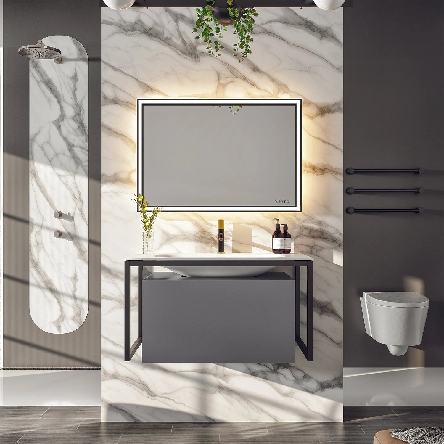 Eviva Modena 32 in. Wall Mounted Bathroom Vanity with White Integrated Solid Surface Countertop - Bathroom Design Center