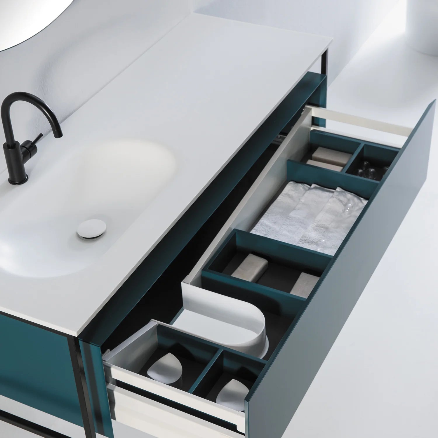 Eviva Modena 51 in. Wall Mounted Teal Bathroom Vanity with Integrated Solid Countertop